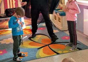 Dzieci z gr I i II pomagają iluzjoniście w sztuczce magicznej